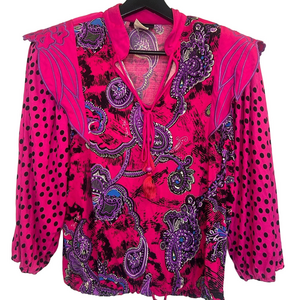 Vintage Diane Freis Original 100% Silk Blouse – Bold Paisley & Polka Dot Print